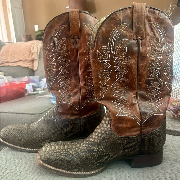 Stetson Brown Waxy Python Belly Exotic  Boots, 11 1/2 EE - Picture 1 of 13